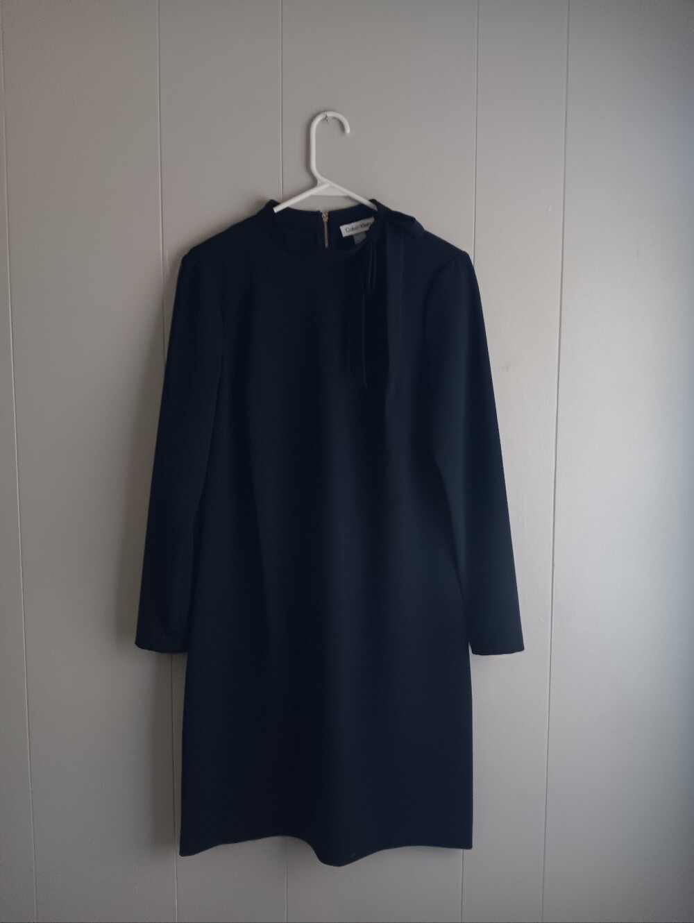 Calvin Klein Navy Blue Long-Sleeve Tie-Neck Dress Size 10